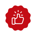 Symbol for positiv vurdering med tommel op på rød baggrund